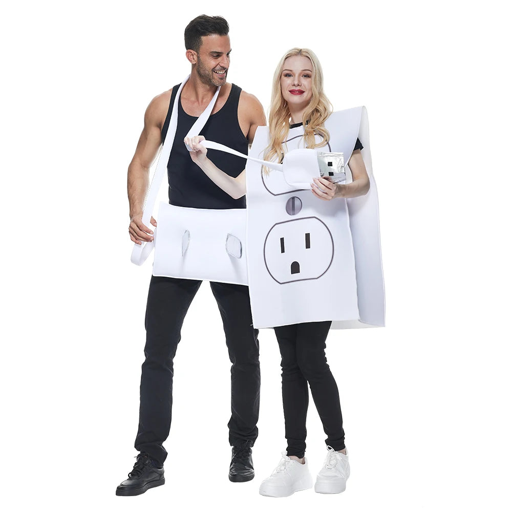 Adult Funny USB/Light Plug and Socket Couple Set Halloween Costume Carnival Easter Purim Fancy Dress