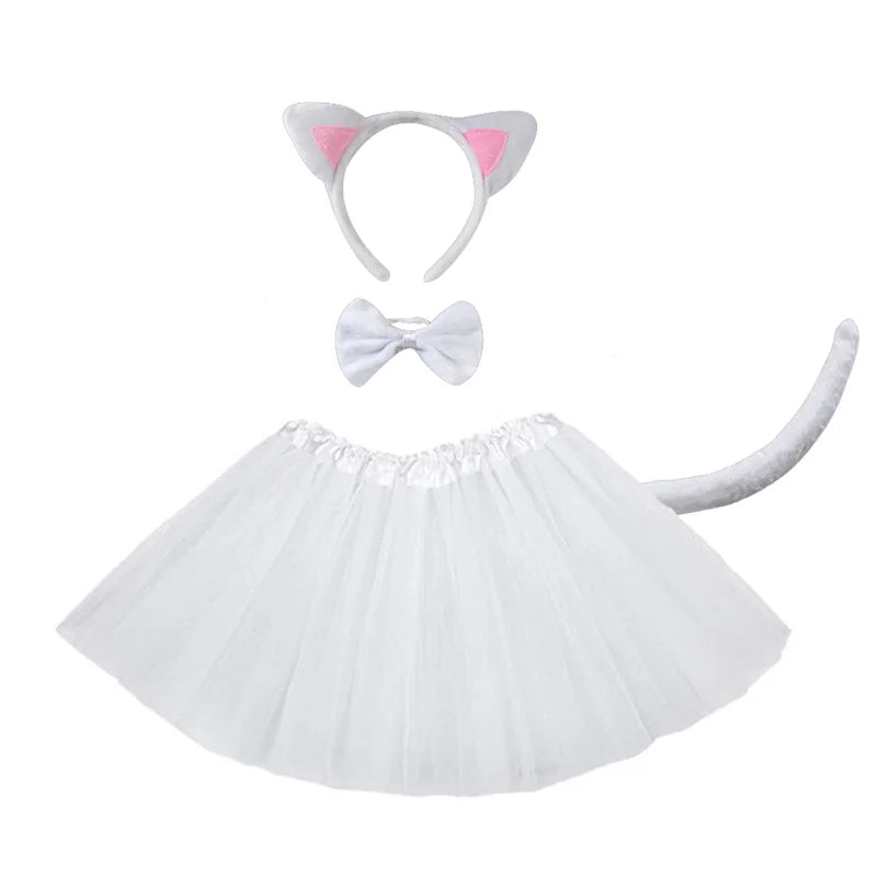 Children Party Props Girl Black Cat Ear Headband Tutu Skirt Tail Gloves Set