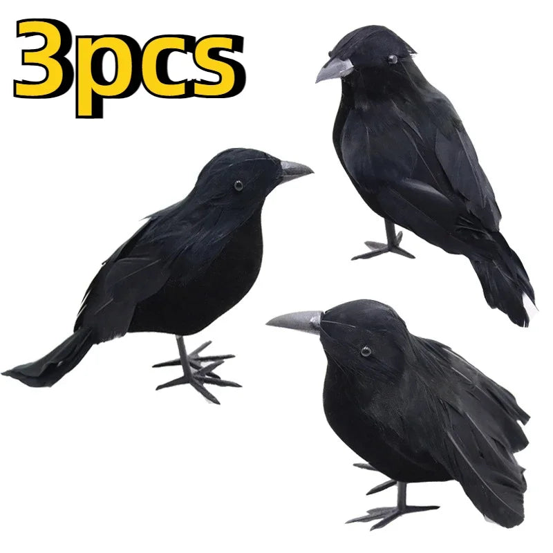 Realistic Artificial Crows: 1-3PCS Halloween Horror Props