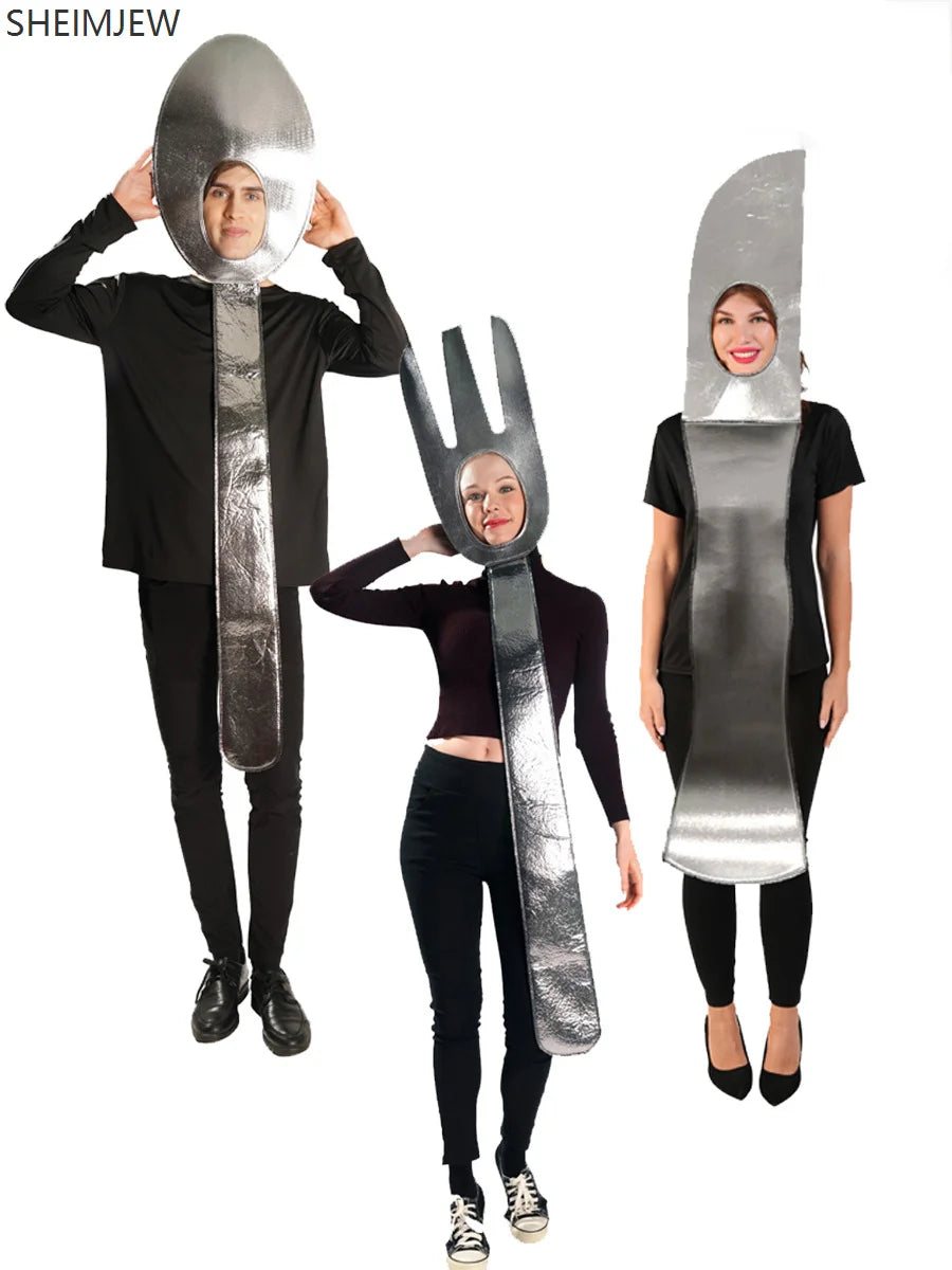 Knife Fork Spoon Tableware Costumes: Adult Halloween Couples Set