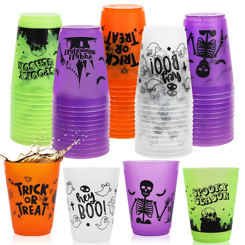 8-24PCS Boo Skull Plastic Cups: Spooky Halloween Party Drinkware