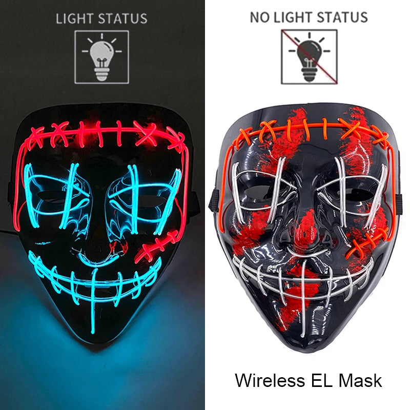 Wireless Neon LED Purge Mask: Halloween Glow Cosplay Mask