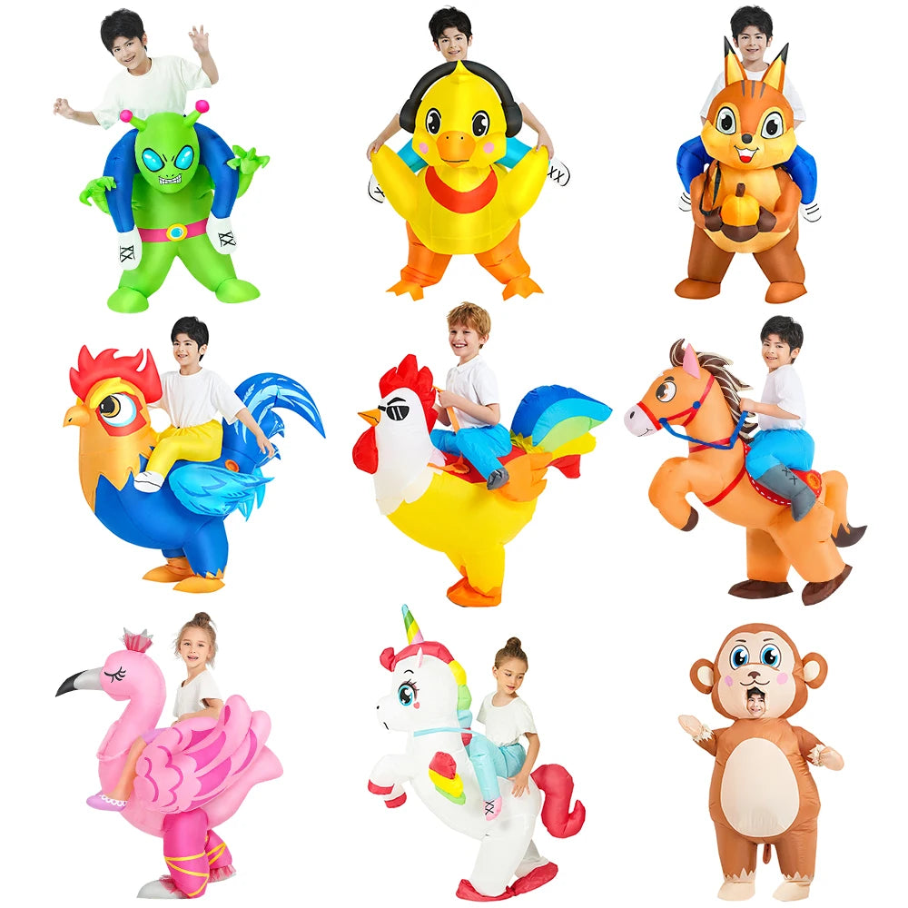 Kids Inflatable Mascot Costumes: Dinosaur, Unicorn, Rooster for Halloween Cosplay