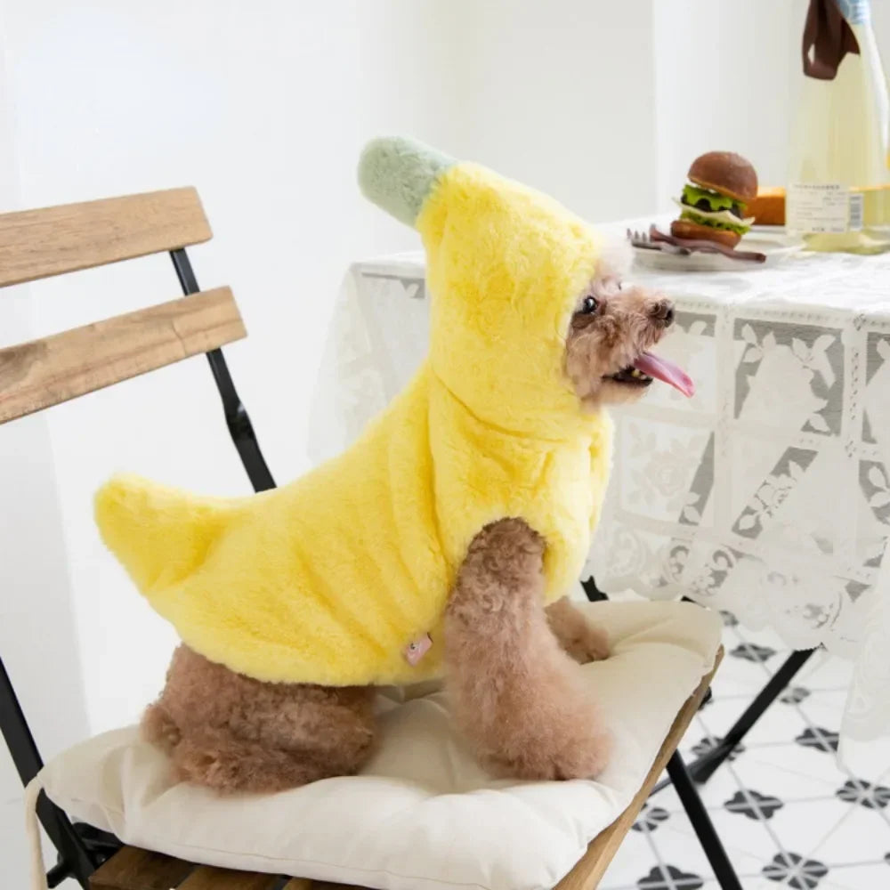 Plush Banana Pet Costume: Warm Halloween Dress for Dogs & Cats
