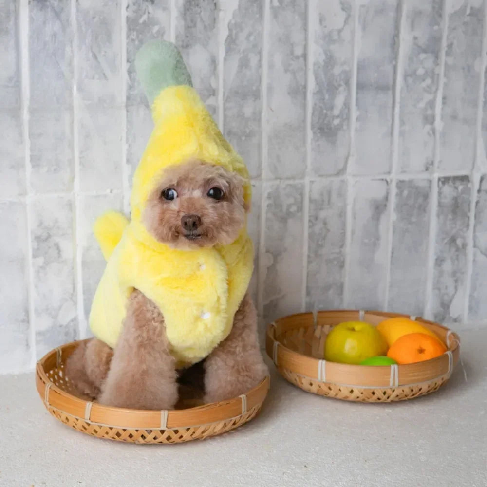 Plush Banana Pet Costume: Warm Halloween Dress for Dogs & Cats