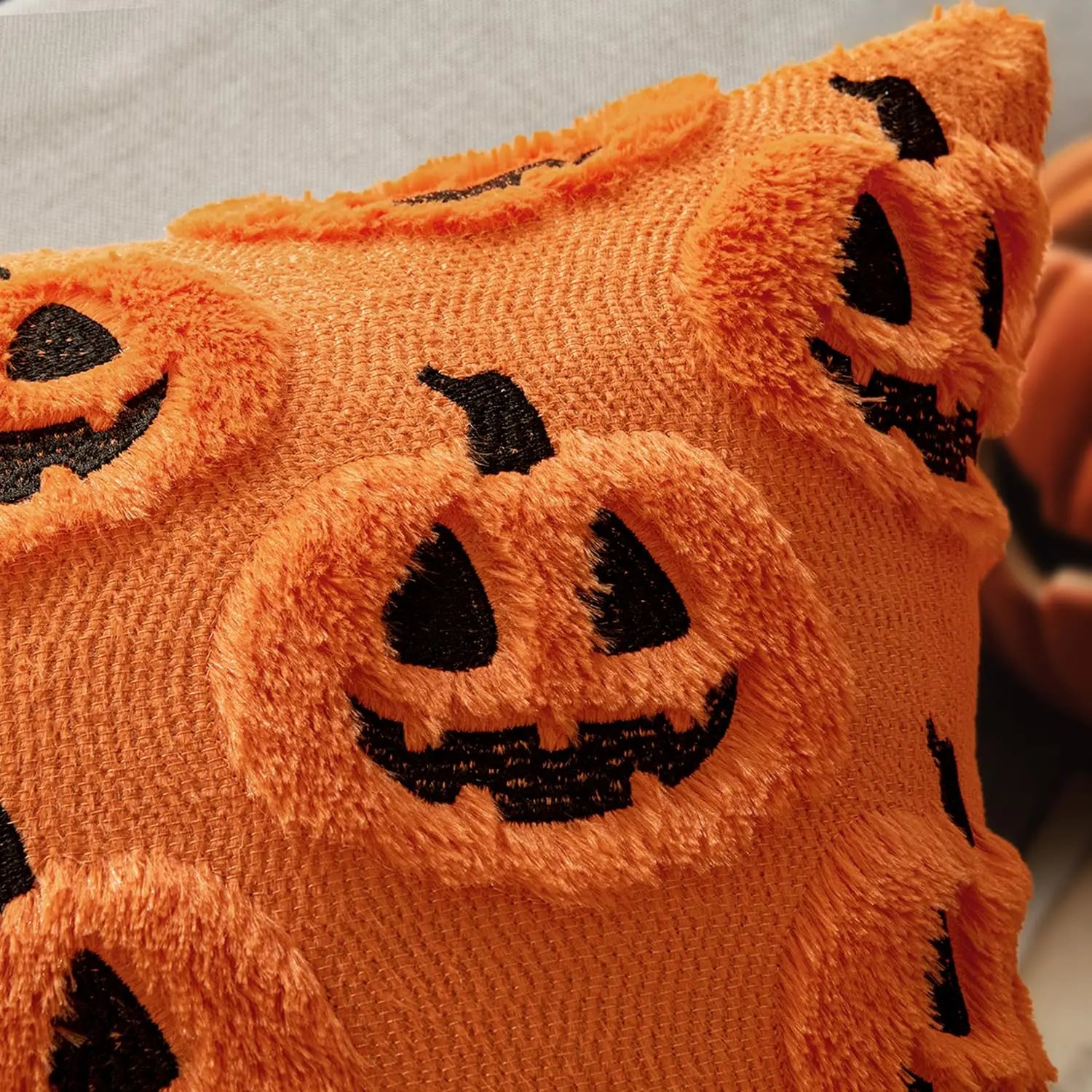 18x18 Halloween Pumpkin Pillow Cover: Plush Faux Wool Decor