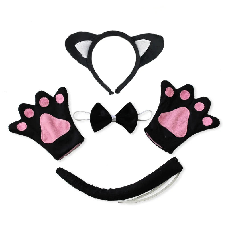 Children Party Props Girl Black Cat Ear Headband Tutu Skirt Tail Gloves Set