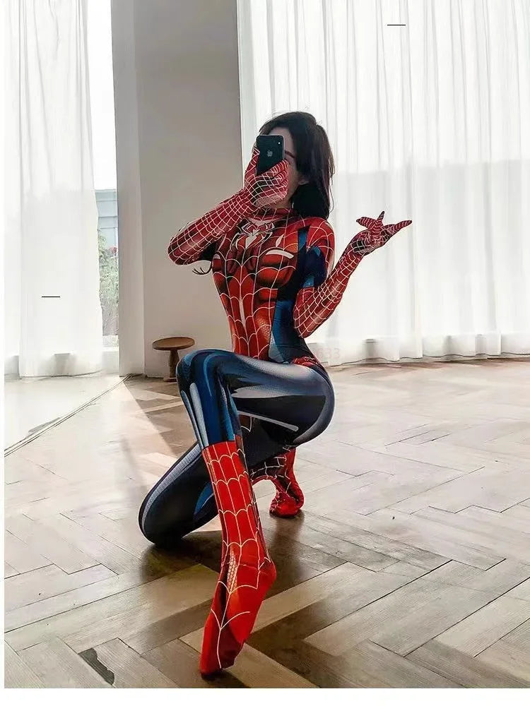 Sexy Black Cat Superhero Bodysuit: Spider Women Halloween Cosplay Jumpsuit