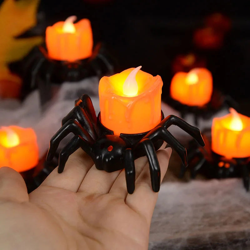 LED Spider Pumpkin Candle: Scary Halloween Home Decor Lamp