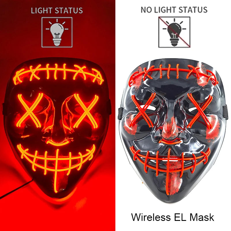 Wireless Neon LED Purge Mask: Halloween Glow Cosplay Mask