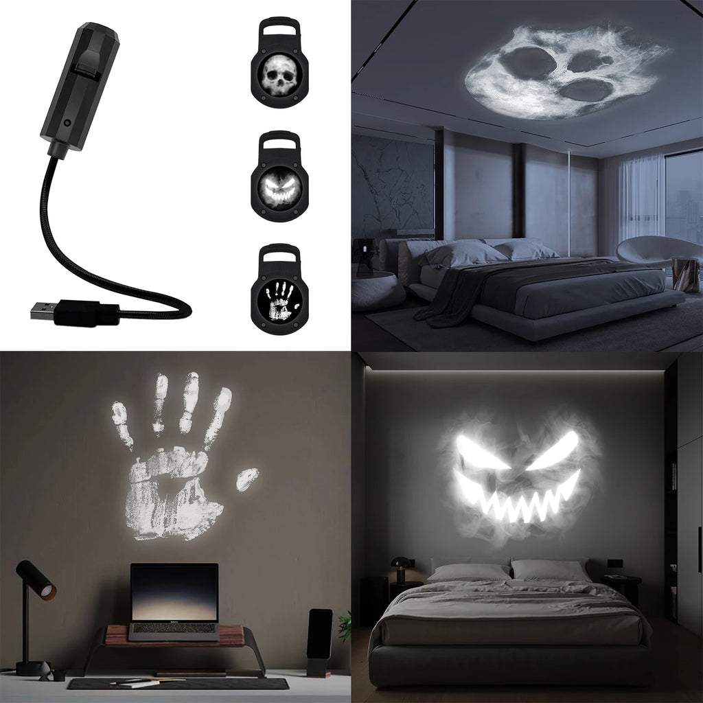 Skull Projection LED Night Light: 1+3 Switchable Patterns