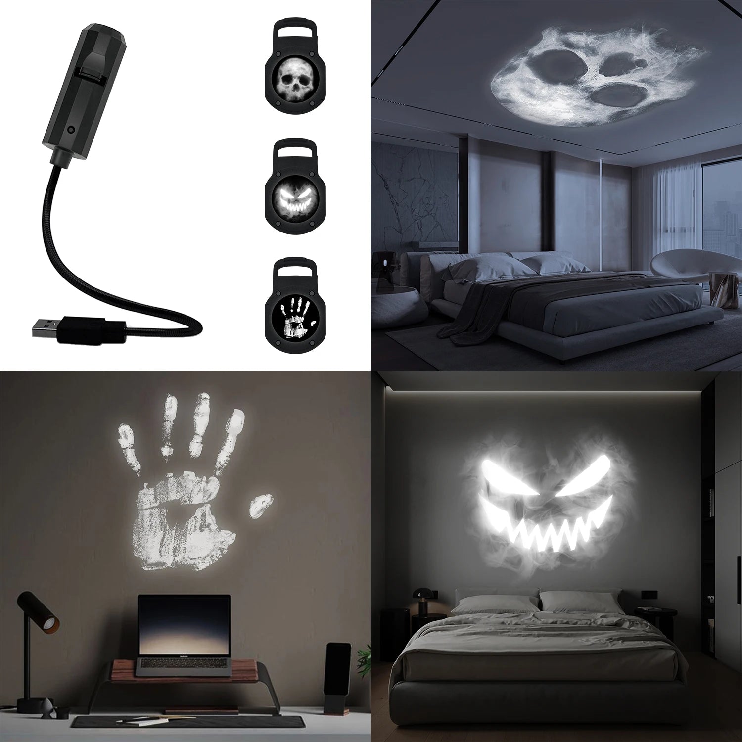 Skull Projection LED Night Light: 1+3 Switchable Patterns