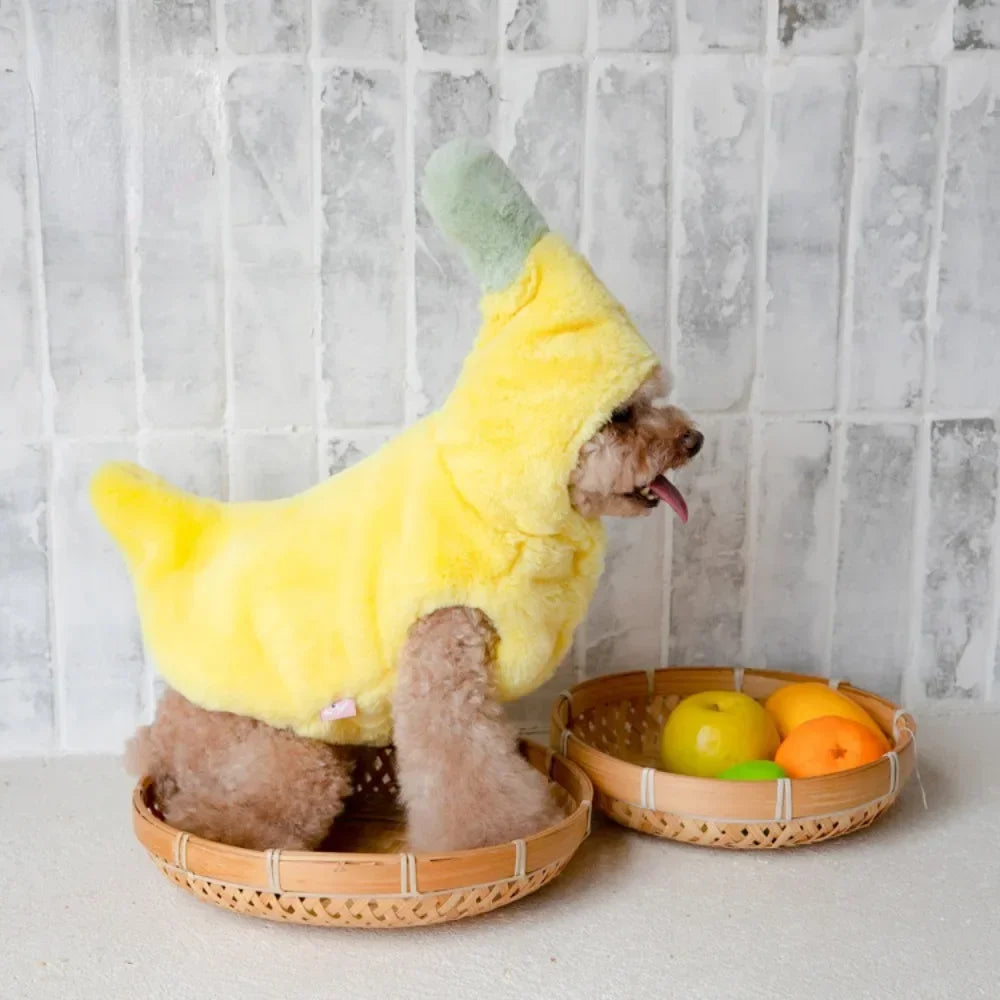 Plush Banana Pet Costume: Warm Halloween Dress for Dogs & Cats
