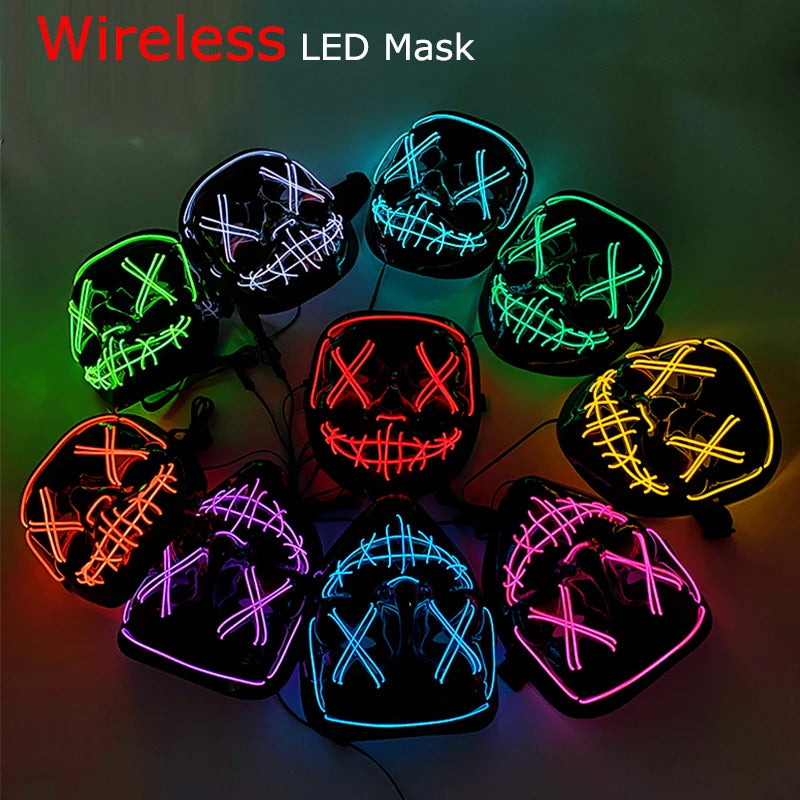 Wireless Neon LED Purge Mask: Halloween Glow Cosplay Mask