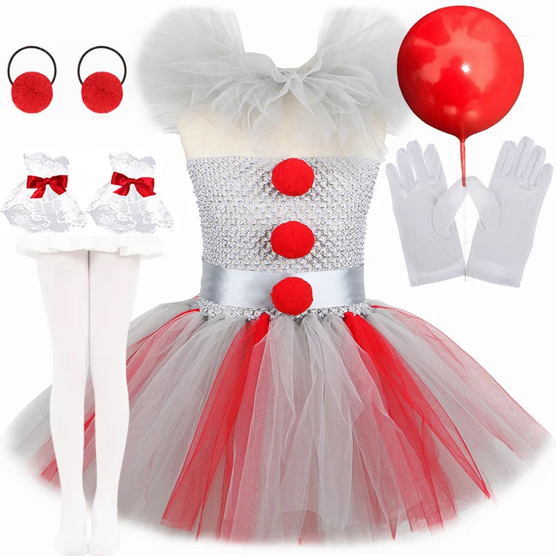 Gray Joker Costume Tutu Dress Creepy Clown