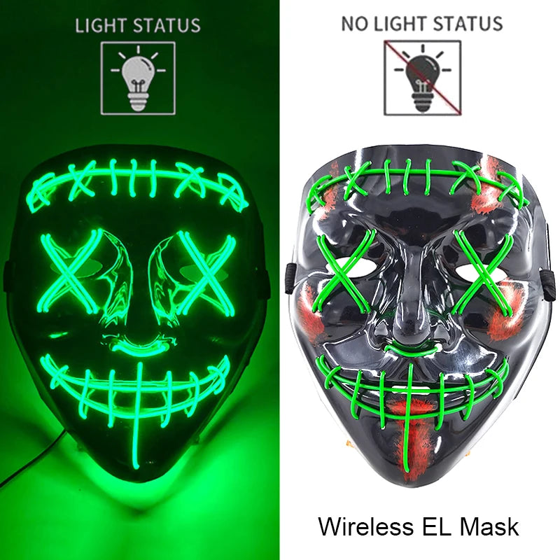 Wireless Neon LED Purge Mask: Halloween Glow Cosplay Mask