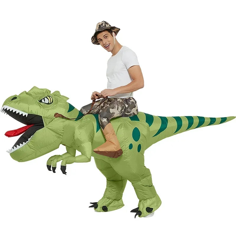 Inflatable Riding Green Dinosaur Costume: Funny Kids & Adult Halloween Cosplay