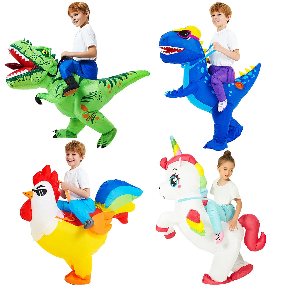Kids Inflatable Mascot Costumes: Dinosaur, Unicorn, Rooster for Halloween Cosplay