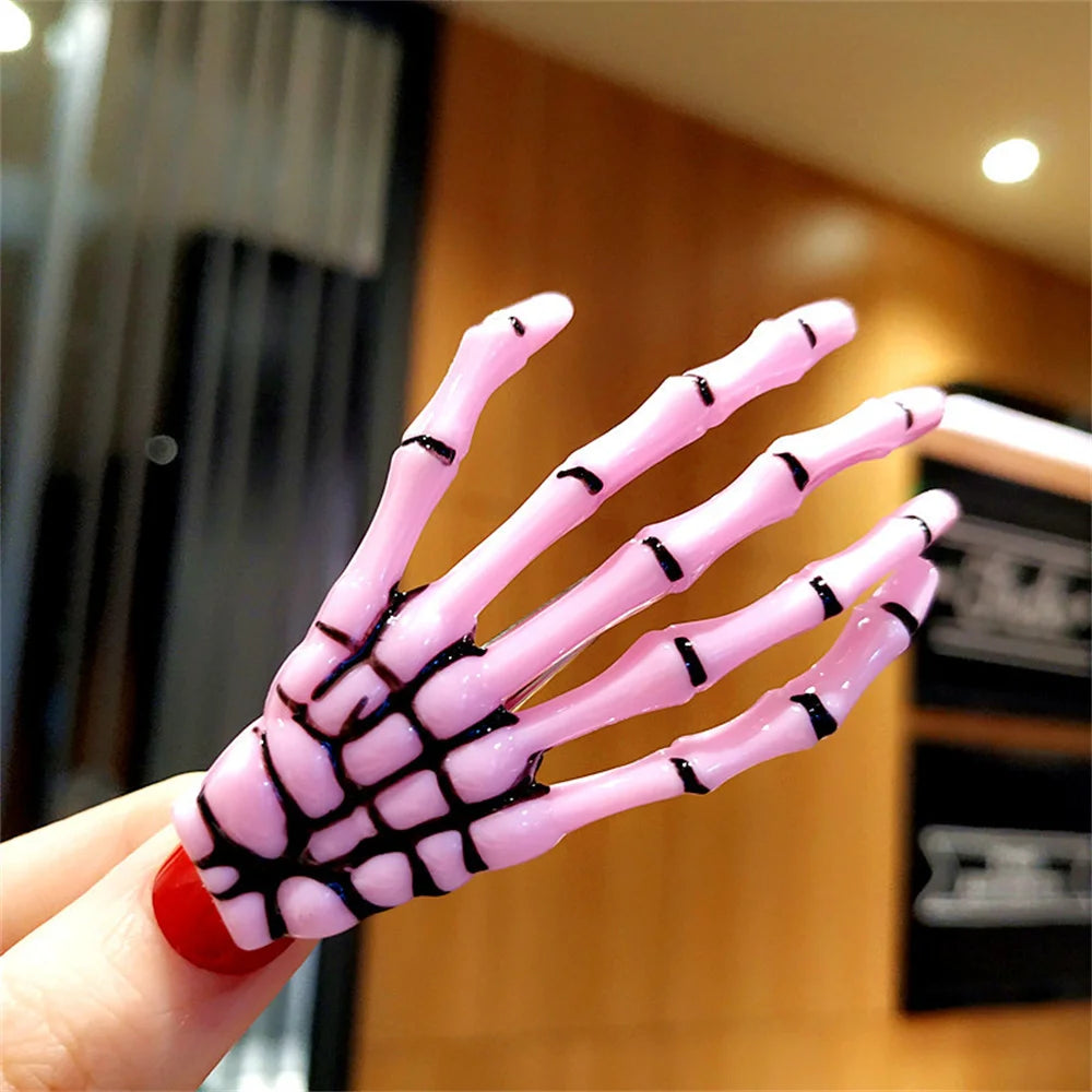 Creative Skeleton Hand Hair Clip for Women Girl Gothic Style Colorful Hairpin Halloween Makeup Party Headwear Hair Accessories