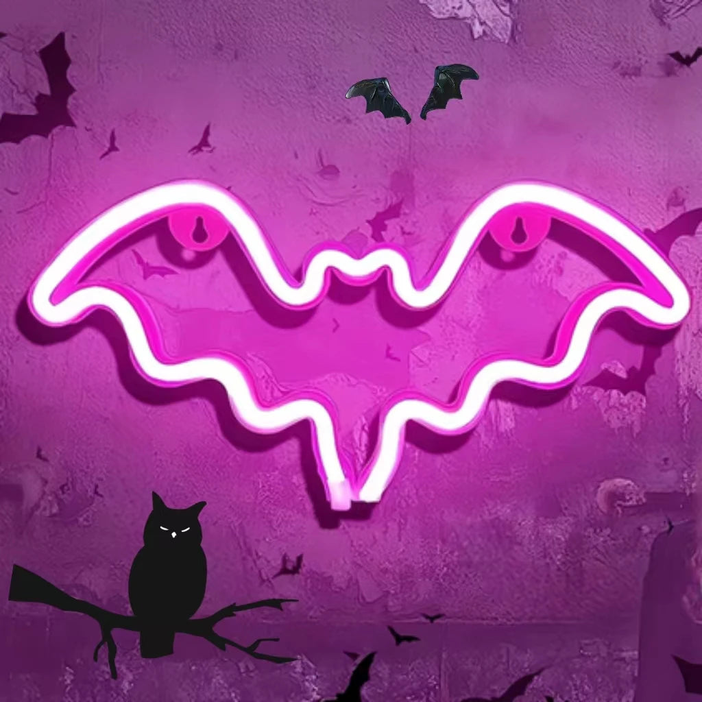 LED Neon Bat Spirit Wall Decor: USB/Battery Halloween Glow