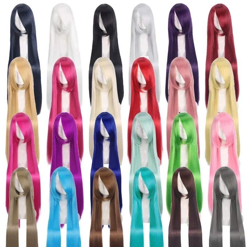 40inch colored straight bangs women's synthetic wig, Halloween makeup