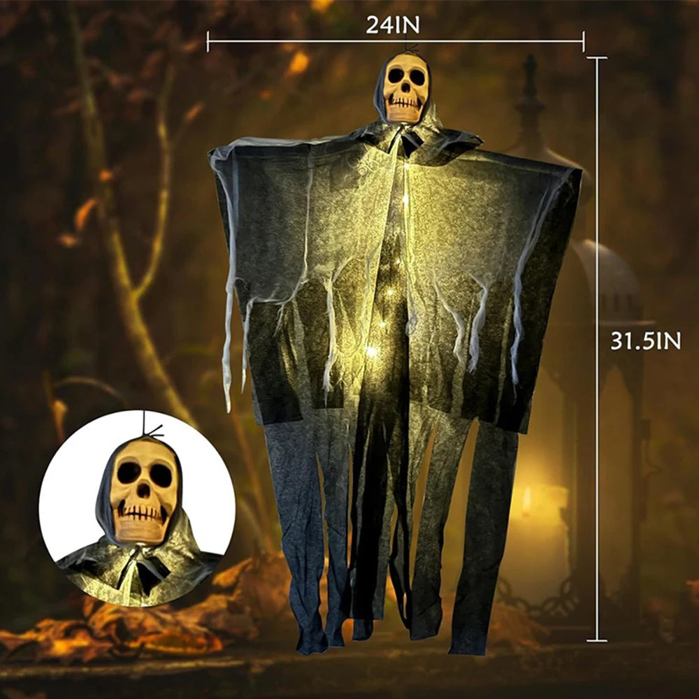 Glowing Skull Gauze Hanging Ghost: Halloween Horror Prop