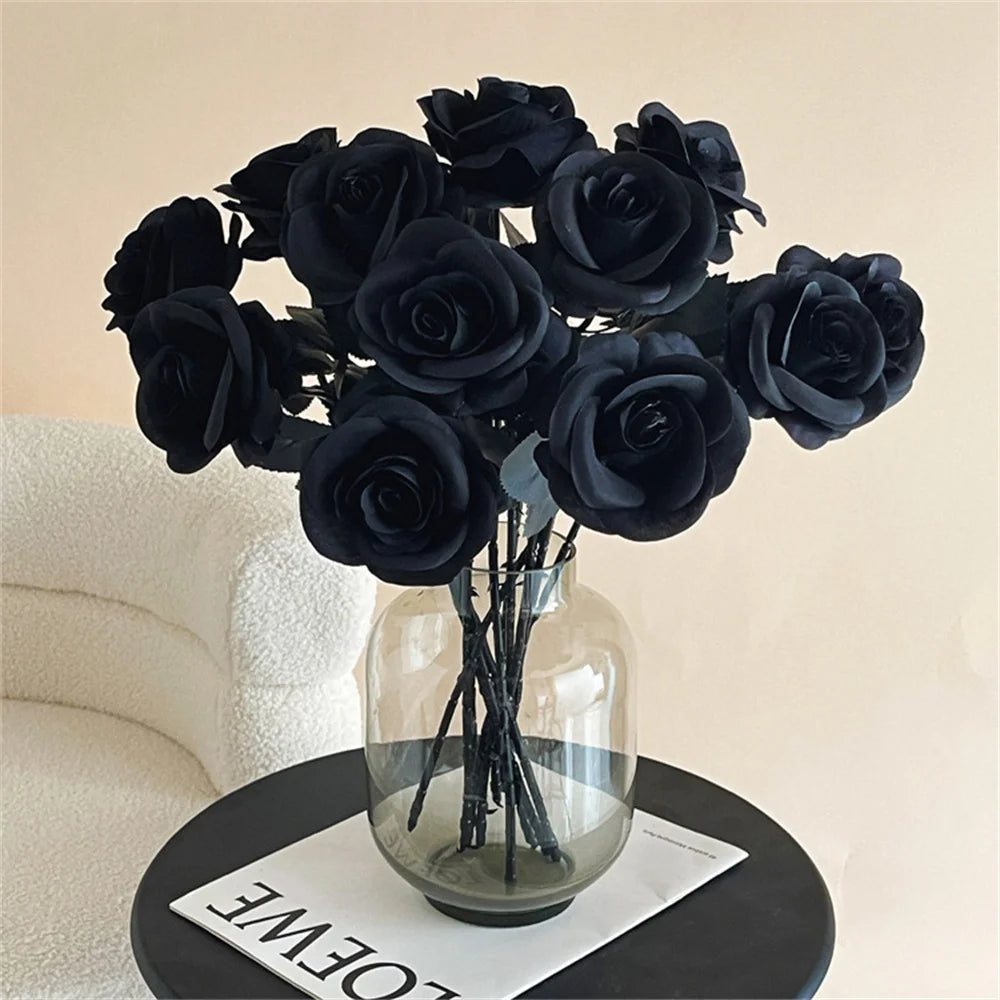 Black Artificial Rose Bouquet: Gothic Halloween Horror Decor